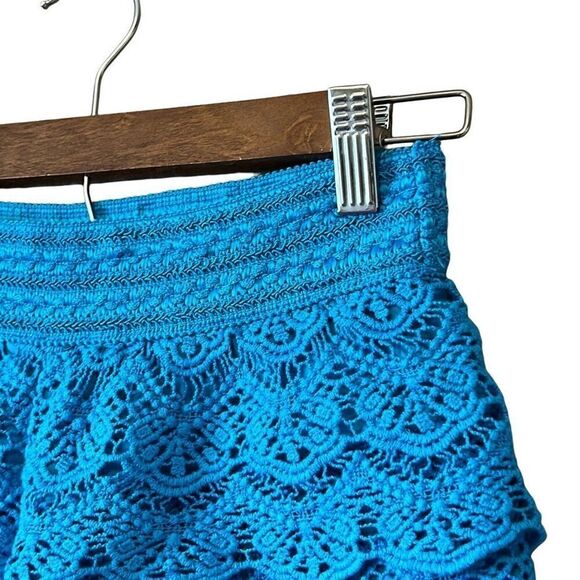 Crochet Ruffle Layered Shorts, Bright Blue, Beach, Resort, Summer - Picture 3 of 5